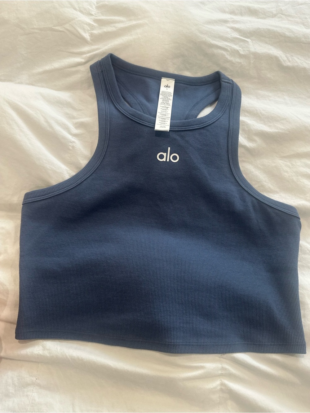 ALO Yoga Ribbed High Neck Crop Tank - Slate Blue